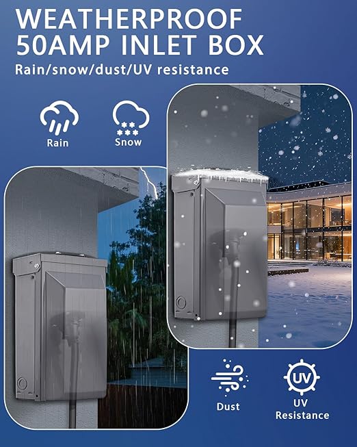 50 Amp Generator Power Inlet Box NEMA SS2-50P 3-Prong 125/250V 12500W Weatherproof Outdoor Generator Outlet Receptacle for Generator Cord