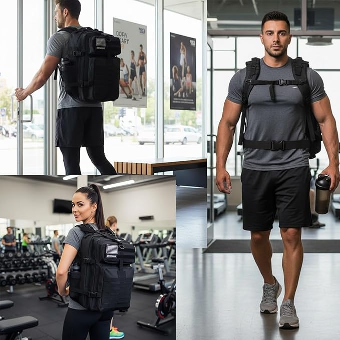 45L Military Tactical Backpack for Men &amp Women Bug Out Bag Assault pack Molle Daypack Hiking Trekking Rucksack (2.0 side pockets (black))