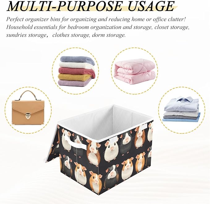 Storage Cube with Lid Cute Guinea Pig Print 16.5×12.6×11.8 IN Collapsible Large Capacity Foldable Storage Basket Bin Organizer