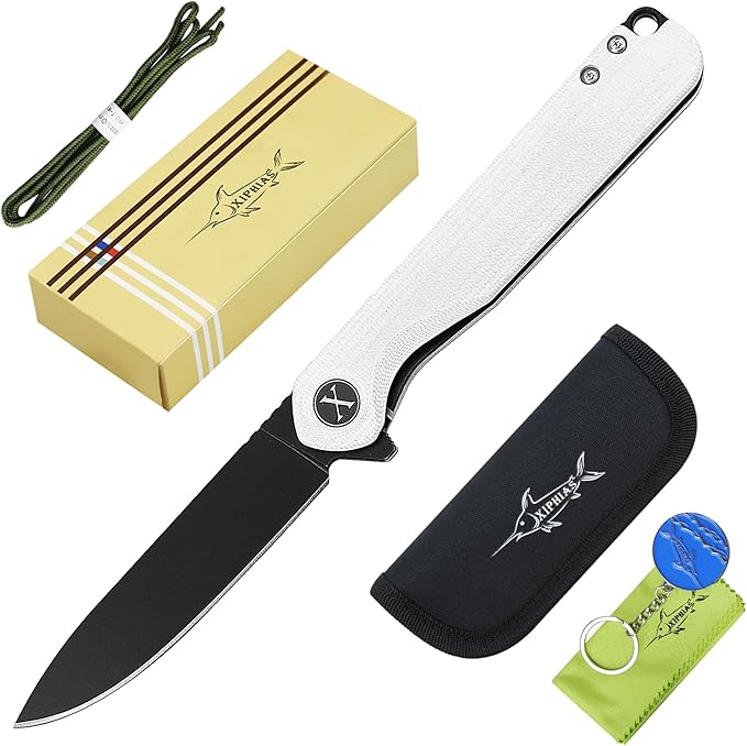 Father's Day Mother's Day &amp Birthday Gift for Him or Her - Unique White Pocket Knife for Men or Women Premium Folding Knife with D2 Steel &amp G10 Handle Fast One-Hand Open Flipper for EDC Ca