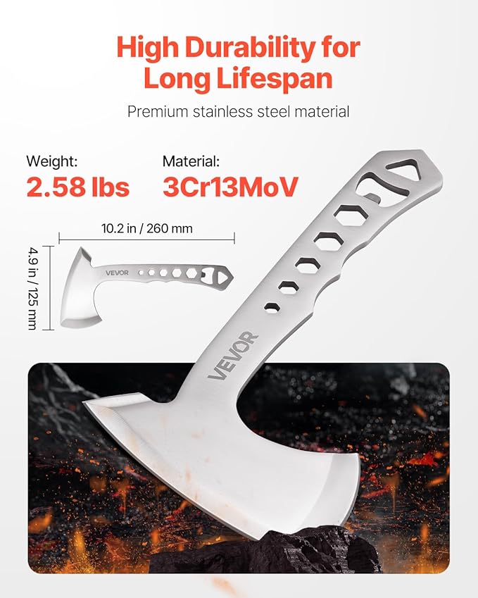 VEVOR Throwing Axes and Tomahawks 3 Pack Hatchet Axes and 3 Pack Knives Throwing Products Set Handle with Wrench and Bottle Opener Stainless Steel Black Nylon Sheath for Recreation Competition