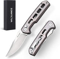 Small EDC Pocket Knife for Men &amp Women - 3 Trailing Point D2 Blade Titanium Handle with Button Lock &amp Pocket Clip | Small Slim Cool Folding Knife for Daily Carry Camping Hiking &amp Outdoo