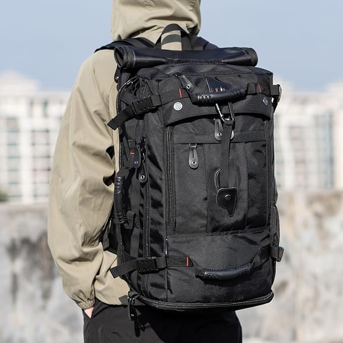 YOUMIAN Large Capacity For Travel Hiking Sports Carry On Backpack Durable Convertible Duffle Bag Laptop airplane (BLack 45L-Normal)