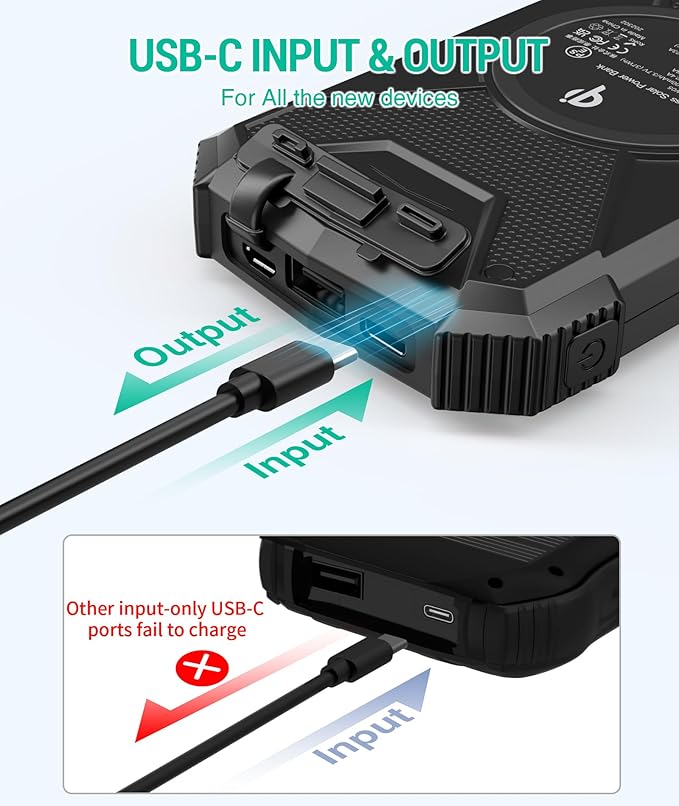 BLAVOR Solar Power Bank 10000mAh Portable Wireless Charger 20W Fast Charging External Battery Pack with USB C for Cell Phones Solar Panel Charging with Dual Flashlight for Camping