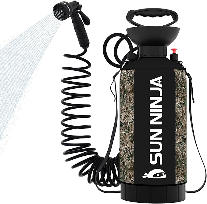 SUN NINJA Portable Shower Bundle with Wetsuit Changing Mat Outdoor Cleaning Kit Versatile for Beach Camping Boat