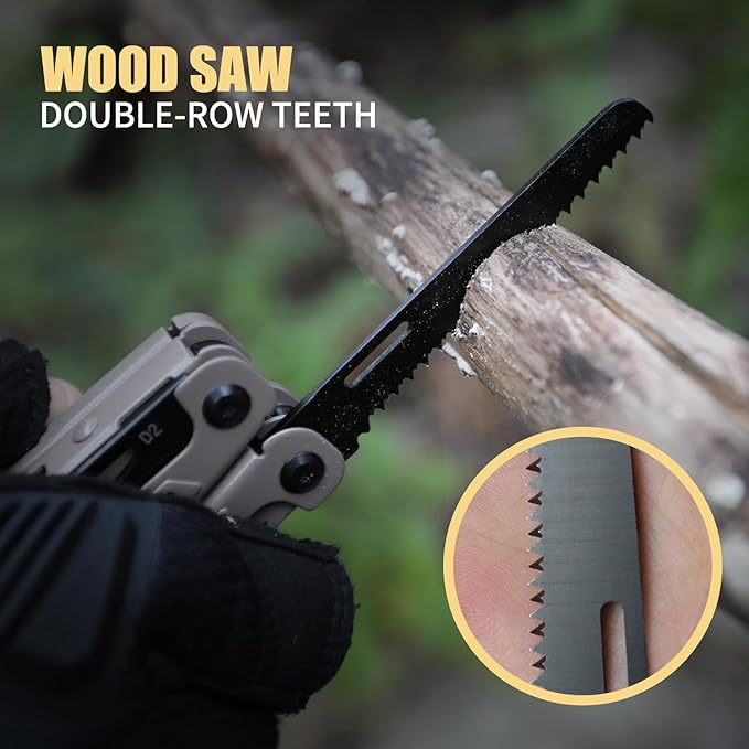 Light Seeking multitool 20-in-1 EDC Multi tool with Needle Nose Pliers and Wire Stripper Tools Gifts for Men Survival and Camping Gear D2 Steel sand (Light Seeking D2 steel sand)
