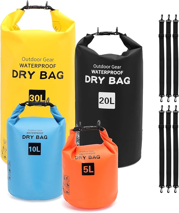 Rainproof Dry Bag Roll Top HighPerformance Floating Dry Sack Versatile Outdoor Activities Backpack 5L 10L 20L 30L for Kayaking Surfing (4 sets in one package)
