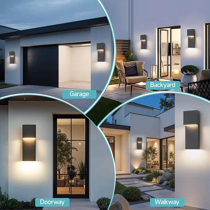 Modern LED Outdoor Wall Sconce Black Exterior Light Fixtures Outside Wall Mount Lighting for House Porch Garage Backyard 3000K 15 Inch 2 Packs