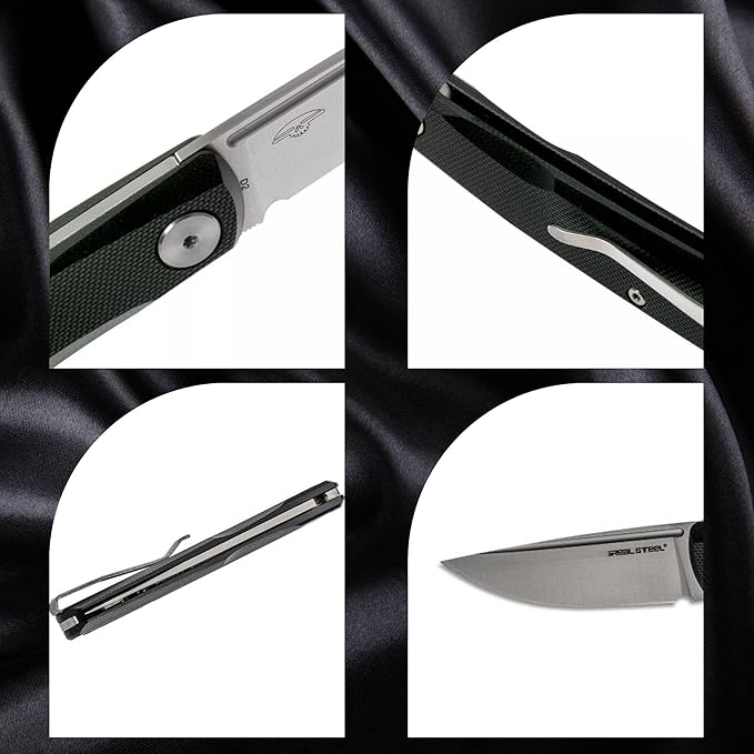 REALSTEEL Luna Lite Slipjoint Folding Pocket Knife - D2 Blade and Coyote G10 Handles - Perfect for Camping Hiking Daily Cutting Tasks - EDC Knife for Men Women (Satin/Black)