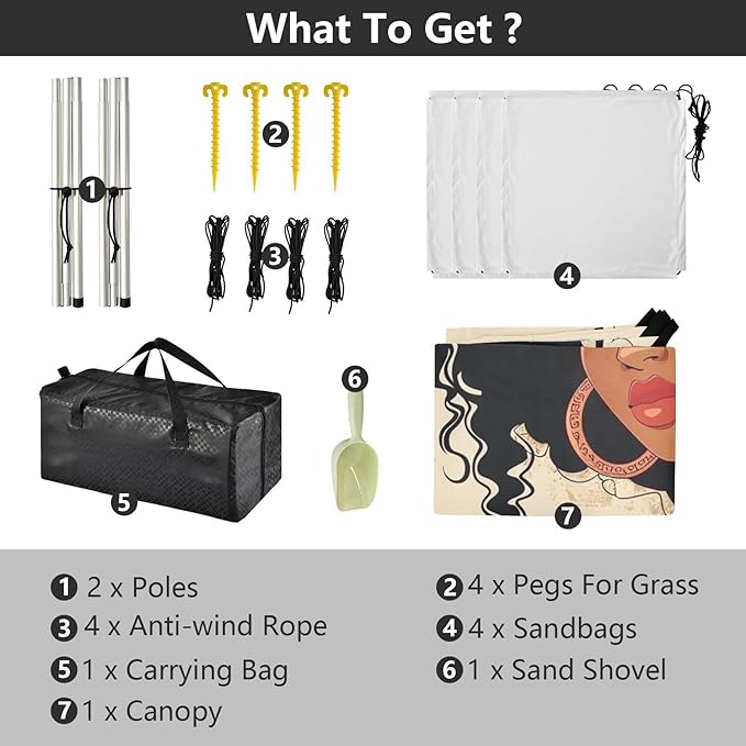 ALAZA Beautiful Black Afro Woman with Earing Beach Tent Sun Shelter Portable Canopy Sunshade for Outdoor Camping Picnics Backyard Fun 10x9 ft