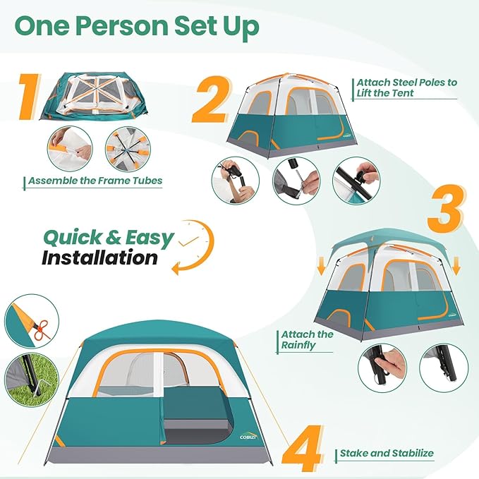 COBIZI 4-6-8-10 Person Camping Tent Spacious Family Tents for Camping Ideal Hiking 3500mm Waterproof Double-Layer Windproof Tent for Hiking &amp Backpacking