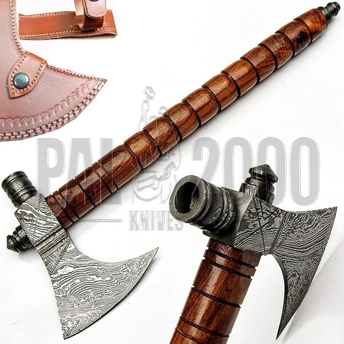 PAL 2000 KNIVES Custom Handmade Damascus Steel Axe - Hatchet Tomahawk Axe Knife Solid Rose Wood Handle - Inch - Ax