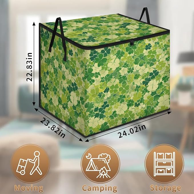 XL Large Clothes Storage with Lid Handle St. Patrick's Day Large Thick Clothes Blanket Storage Containers for Organizing Bedroom Closet Comforter Organization Storage Shamrock Clover