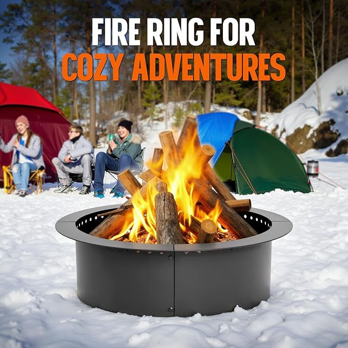 IDZO Fire Pit Ring 42 inch Outer 36 inch Inner Diameter with Air Venting Holes 10 inch Height Steel Fire Pit Insert for Smokeless DIY Campfire Outdoor In-Ground or Above Ground Use