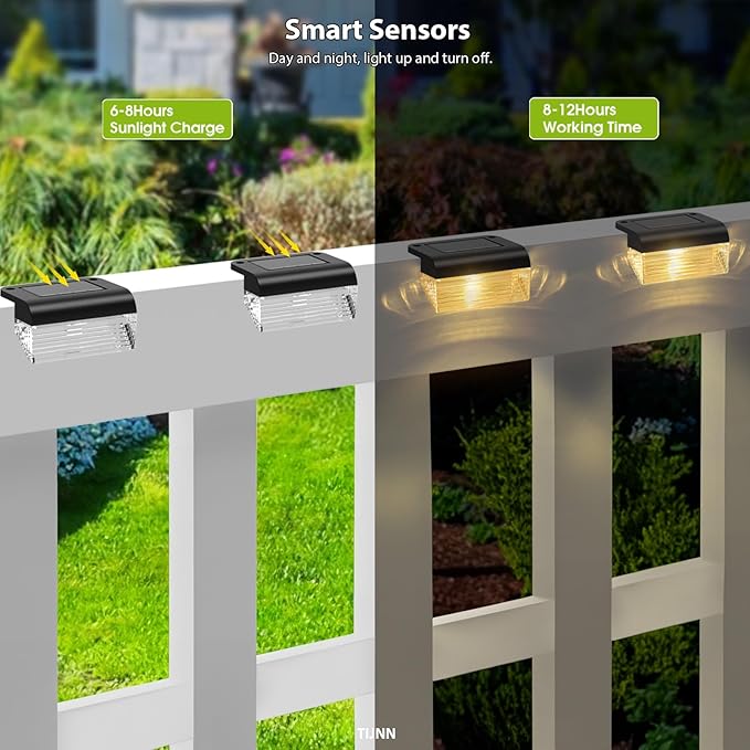 TIJNN Solar Deck Lights Outdoor Lighting Solar Fence Light Waterproof Backyard Essentials Patio Decorfor Outdoor Stairs Step Fence Yard Patio- 6 Pack