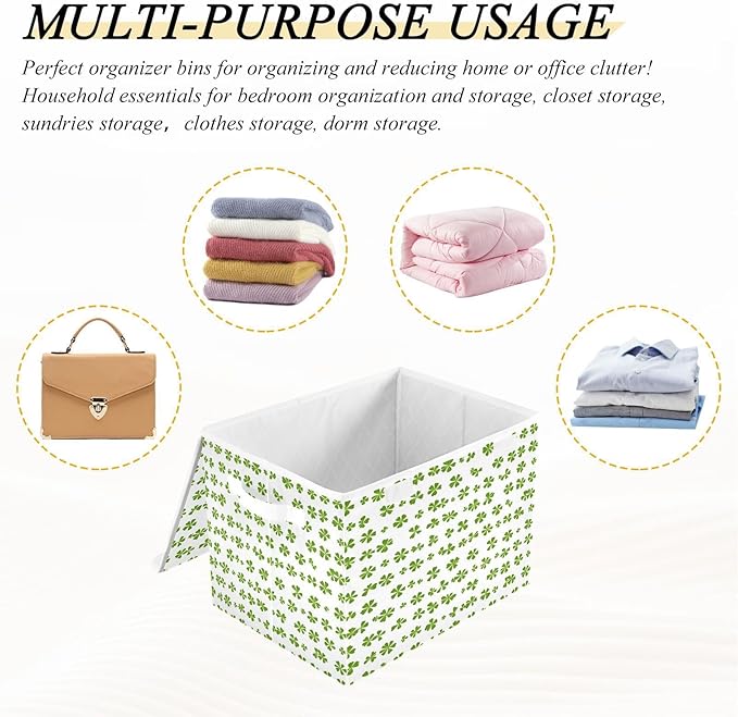 Cute Clover Fabric Storage Bins with Lids and HandleFoldable Storage Bins with LidsCloset Organizers for Clothes Storage Room Organization Office Storage Chest Organizer