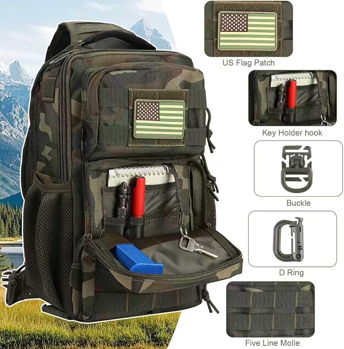 Rover Sling Pack Tactical Shoulder Sling Bag Backpack with Bottle Holder Crossbody Chest Bag Woodland