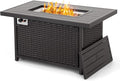 HAPPATIO Propane Fire Pit Table - 48 inch 50000 BTU Aluminum Outdoor Patio Fire PitWicker &amp Aluminum Rectangular Propane Gas Fire Pit Clear Glass Rock and Tabletop Lid Black PE Rattan(Brown)