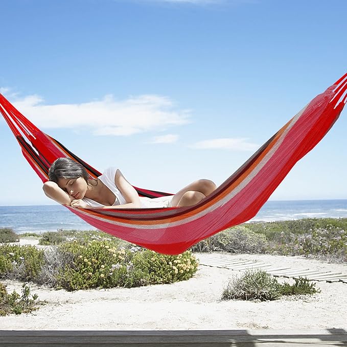 Gold Armour Brazilian Style Hammock with Tree Straps for Hanging Portable Single Double Hammock for Camping Outdoor Indoor Patio Backyard (Pink Stripe)