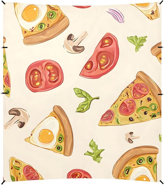 ALAZA Pizza Mushroom Tomato Egg Pattern Beach Tent Sun Shelter Portable Canopy Sunshade for Outdoor Camping Picnics Backyard Fun 10x9 ft