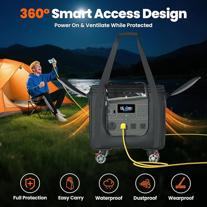 Power Station Carrying BagEasy to Carry360°Universal Wheels Waterproof&ampDustproof 15x13x12in Fit1200w-2000w Dabsson/BLUETTI/FOSSIBOT/VTOMAN/JackeryTravel Camping PartiesRV