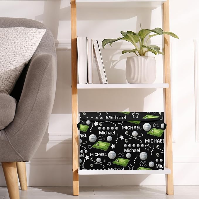 Golf Ball Custom Storage Bins with Lid Foldable Fabric Personalized Storage Basket Box with Handle Storage Organizer Container for Home Bedroom Closet