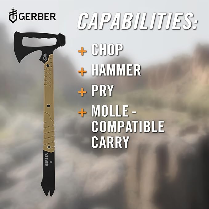 Gerber Gear Downrange Tactical Tomahawk Survival Multitool Made in USA Camping Axe with Hammer Head and Steel Pry Bar Includes Sheath with Integrated Molle Straps