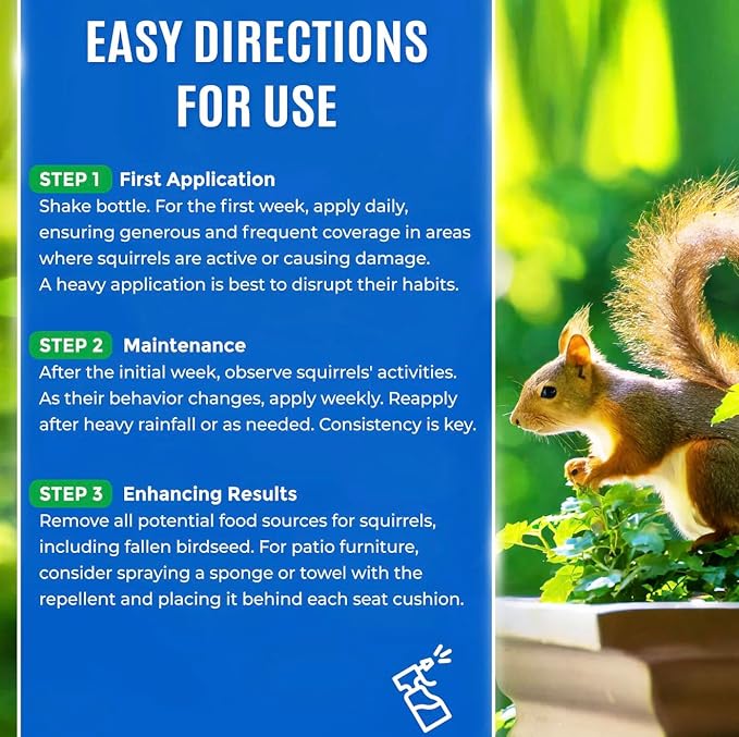 Nature's Mace Squirrel Repellent for Outdoors Chipmunk Deterrent for Attic Garden Car Keep Out of Garden Bird Feeders Fruit Trees Yard Plants (1 Gallon Ready-to-Use)