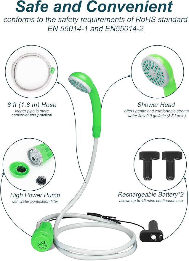 innhom Portable Shower Camping Shower Outdoor Camp Shower Pump Electric Rechargeable Portable Camping Shower Powered by Rechargeable Battery