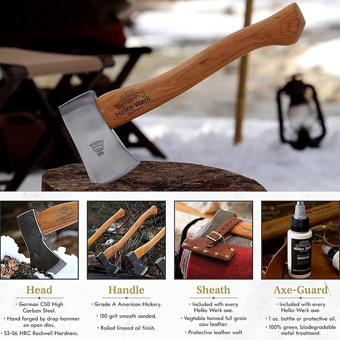 1844 Helko Werk Germany Classic Pathfinder Hatchet - Made in Germany Camping Bushcraft Survival Backpacking Small Lightweight Hatchet - Head 1.25 lbs Handle 15 in. (Pathfinder) #11438