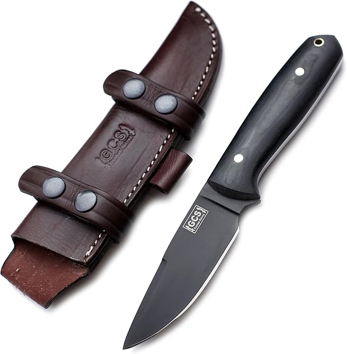 GCS Handmade Micarta Handle D2 Tool Steel Tactical Hunting Knife with leather sheath Full tang blade designed for Hunting &amp EDC GCS 105