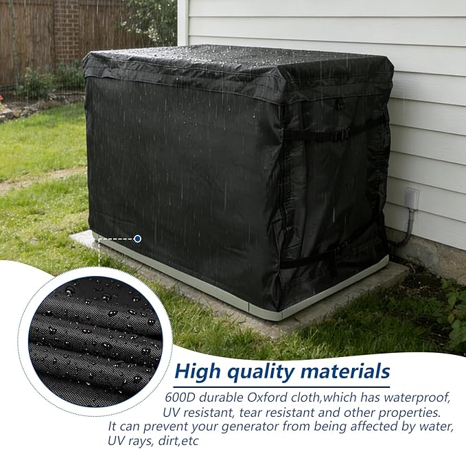 Generator Cover600D Outdoor Generator Covers for G007043 22KW Home Standby GeneratorWaterproof Generator Cover 50W X 26.7D X 28.7H(Black)