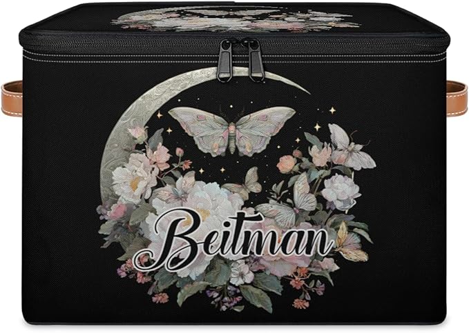 Storage-Bins with Lids Personalized Closet-Storage-Bins Under-Bed Stackable-Cubes-Box for Home Bedroom Moon Butterfly