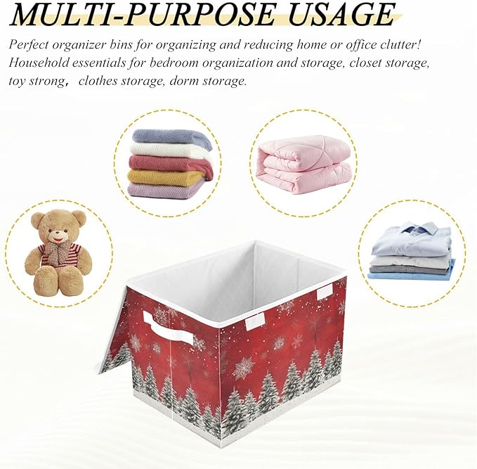senya Christmas Baskets Collapsible Storage Bins with Lids Christmas Trees Snowflakes Print Storage Boxes Clothes Baskets for Organizing B06D22020