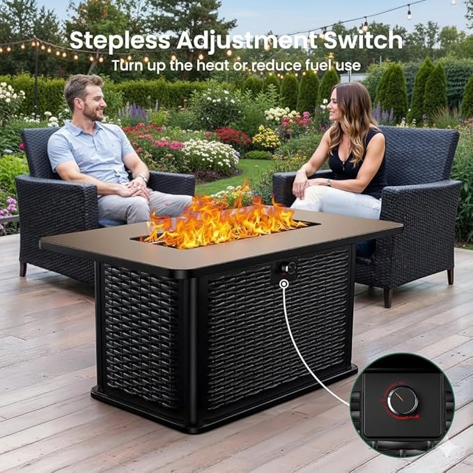 Ciays 43-Inch Rectangular Propane Fire Pit Table - 60000 BTU CSA-Certified 2-in-1 Design 304 Stainless Steel H-Burner Included Cover &amp Lava Rocks - Ideal for Gatherings &amp Parties