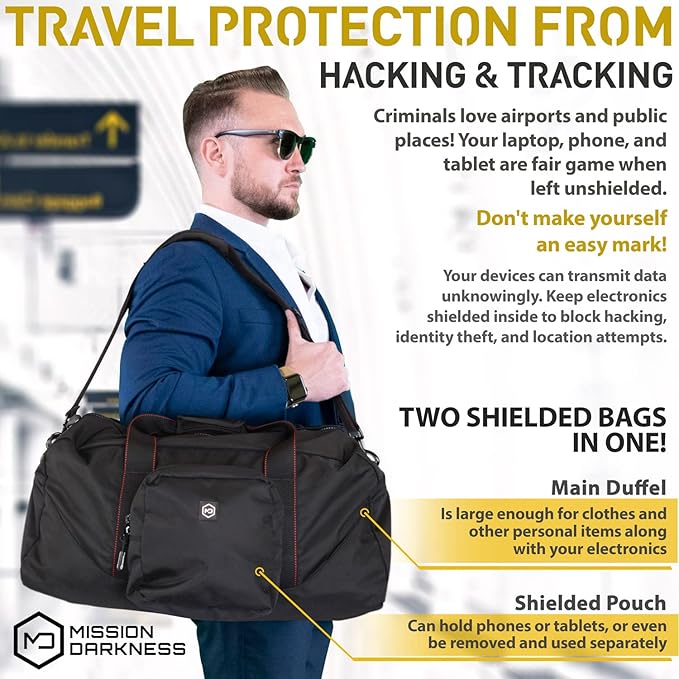 Mission Darkness X2 Faraday Duffel Bag + Detachable MOLLE Faraday Pouch (Gen 2) // Military-Grade RF Shielding for Large Electronics &amp Mobile Devices // Digital Forensics Signal Isolation Data Pri