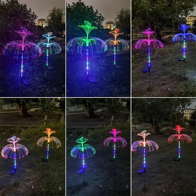 6 Pack LED Outdoor Solar Powered Double-Layer Butterfly Jellyfish Lights With Remote Control Waterproof Courtyard Atmosphere Decorative Multi-Color Landscape Trail