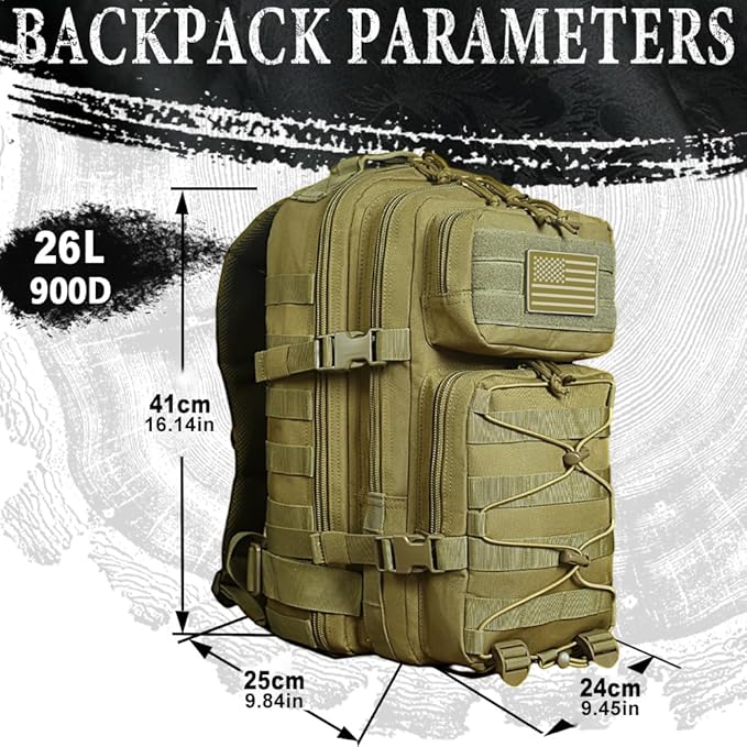 Military Tactical Backpack for Men Army 1 Day Assault Pack Molle Bag Bug Out Bag 26L