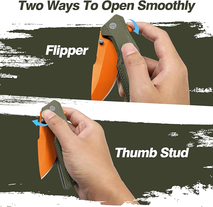 FINTISO Pocket Knife 3.26 Premium 14C28N Blade G10 Handle with Fire Starter Function Folding Knife with Pocket Clip for Men Women EDC Knife for Outdoor Camping Hunting Hiking Survival Falcon S