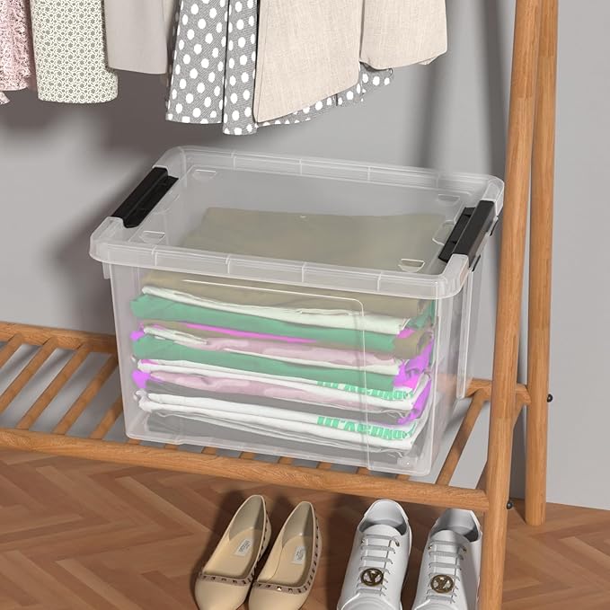34 Quart Plastic Latching Storage Box with Wheels 4-Pack Clear Storage Bins with Lids
