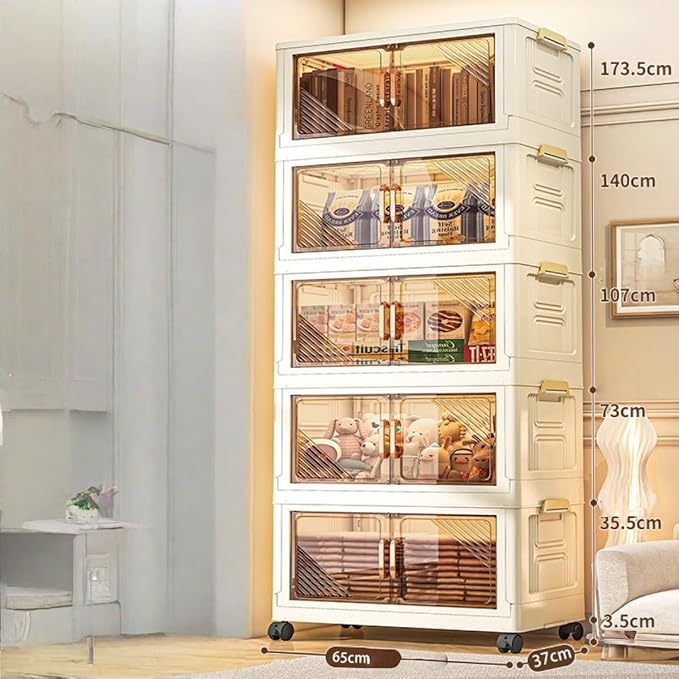 Storage Bins Stackable Folding Plastic Storage Containers with Clear Lids Multi Layer Organizer for Home Dorm Office Closet Bedroom Living Room