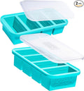 Souper Cubes 1 Cup Silicone Freezer Molds with Lids - Soup Cubes with Steel Reinforced Rim - Perfect for Freezing Broth Rice Individual Portions Meal Prepping and More - Aqua - 2-Pack
