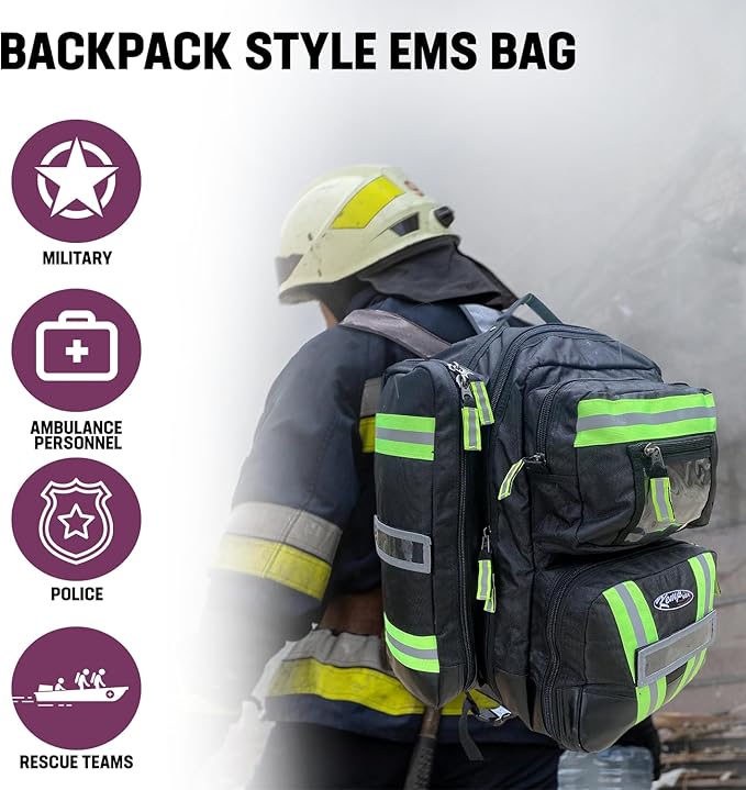 Kemp USA Ultimate EMS Backpack Military &amp Police Tactical Medical Bag EMT Survival Gear Organizer Fits BLS/ALS Equipment &amp D Tank Oxygen Cylinder Black