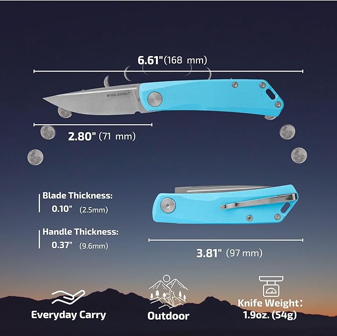 REALSTEEL Luna Lite Folding KnifePocket KnivesSlipjointNail Nick2.8 D2 BladeG10 Handle1.9ozEDC Indoor OutdoorCampingHikingDaily UseGift for Men Women(Blue G10)