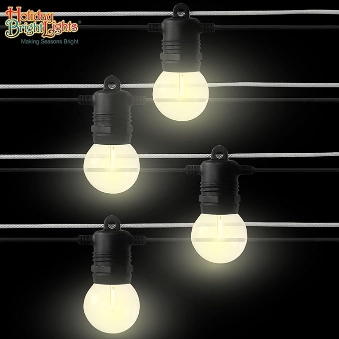 Holiday Bright Lights Belle Luci G40 String Lights 15-Bulb Set 15FT Bistro LED Bulbs Warm White with 12-Inch Spacing for Outdoor Patio