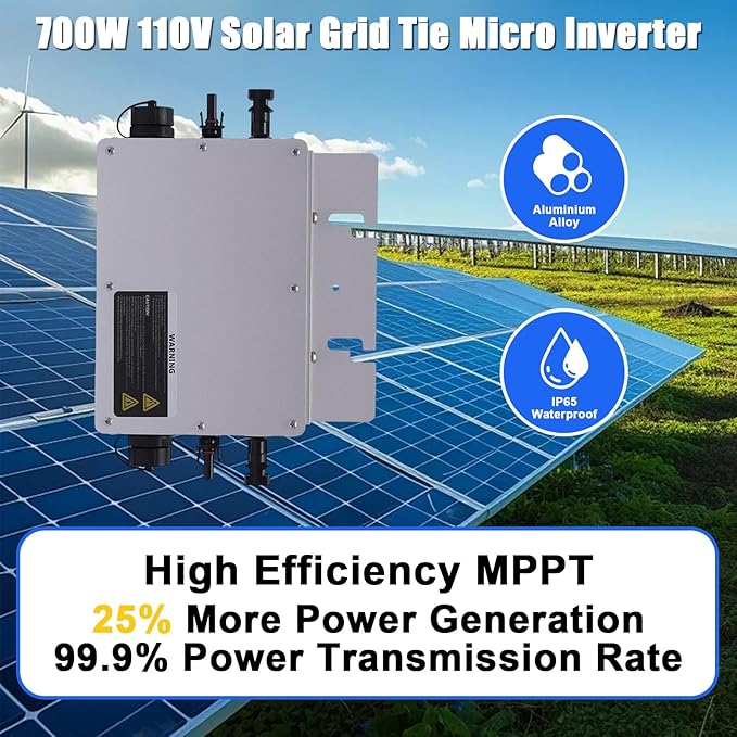 Solar Grid Tie Micro Inverter 700W 110V Waterproof Inverters Solar Powered Reversing Converter Aluminium Alloy Inverters w/LCD Display for Schools Power Stations Homes