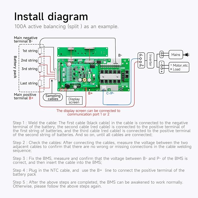 DALY BMS 48V 16S 100A - 1A Active Balance BMS with WiFi LCD Touch Screen RS485 CAN for LiFePO4 Home Energy Storage Solar Inverter System