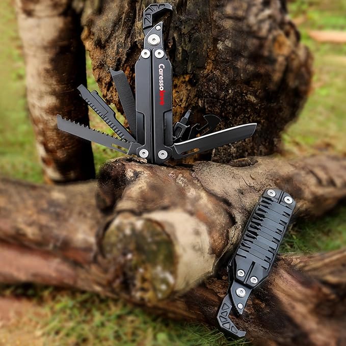 Caressolove Multitool Wrench 16-in-1 420 Steel Multi Tool Folding Knife with Nylon Sheath Fire Starting Sticks Screwdriver Combination Tools Perfect Multi-Tool for Survival Camping and Hiking