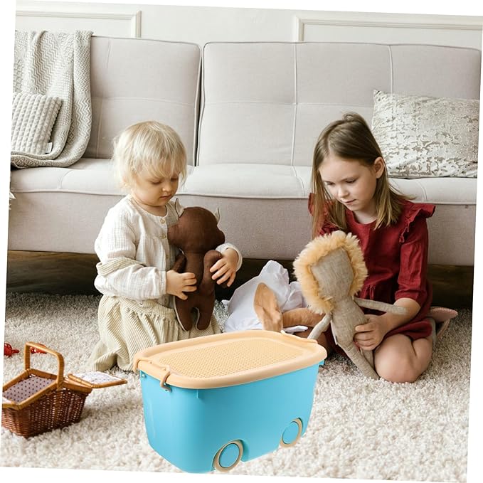 Kisangel Toy Storage Container with Wheels Boy Girl's Toy Organizer Sundries Storage Box for Boys and Girls Design Easy to Move Versatile Use Playroom Nursery