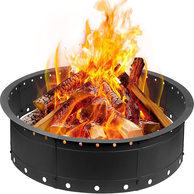 36 Inch Fire Pit Ring Large Outdoor Campfire Pit for Patio Backyard Garden Smokeless Steel Firepit with Air Vent for Efficient Burning &amp Anti-Rust Coating Black Steel